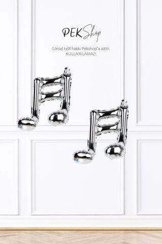 2li Gümüş Nota Şekilli Folyo Balon Silver