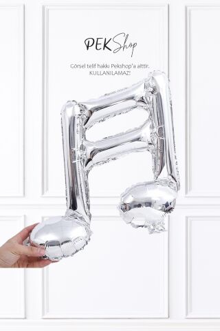 2li Gümüş Nota Şekilli Folyo Balon Silver