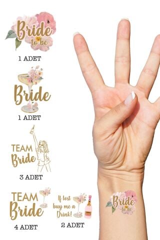 Çiçekli Gold Bride to be Bekarlığa Veda Bride Dövme, Team Bride Dövme Paketi