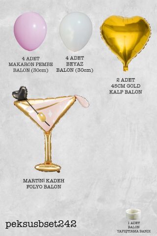 Kadeh Balonlu Gold Pembe Yetişkin Doğum Günü Balon Seti Set242