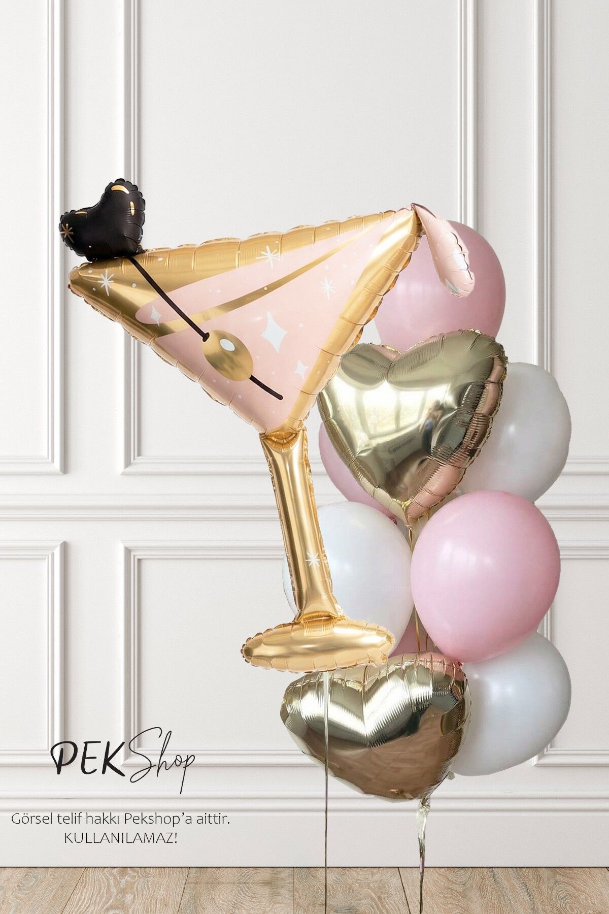 Kadeh Balonlu Gold Pembe Yetişkin Doğum Günü Balon Seti Set242