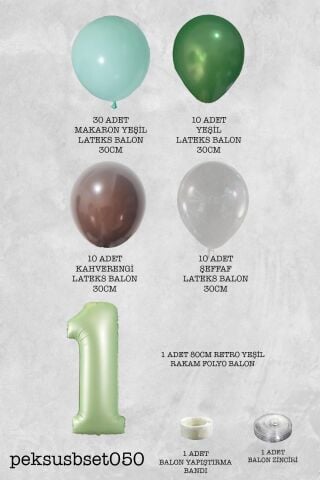 Retro Yeşil Rakamlı Balon Zinciri Seti Retro Yeşil Kahve Renkler Doğum Günü Balonları