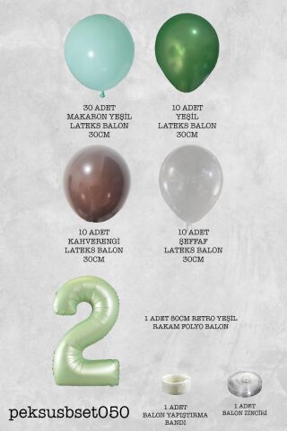 Retro Yeşil Rakamlı Balon Zinciri Seti Retro Yeşil Kahve Renkler Doğum Günü Balonları 1