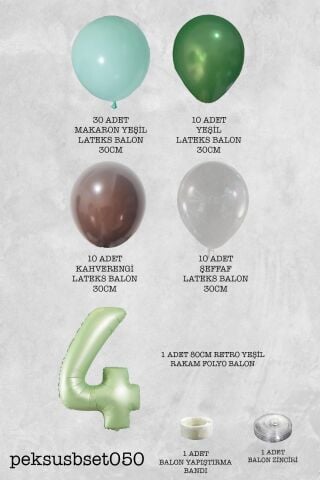 Retro Yeşil Rakamlı Balon Zinciri Seti Retro Yeşil Kahve Renkler Doğum Günü Balonları