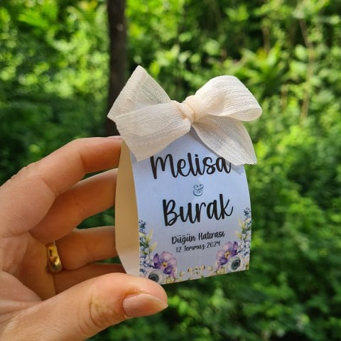 Mavi - Lila Çiçekler Konsept Özel Kesim Kutulu Bubble Mum Hediyelik