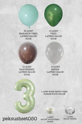 Retro Yeşil Rakamlı Balon Zinciri Seti Retro Yeşil Kahve Renkler Doğum Günü Balonları 3