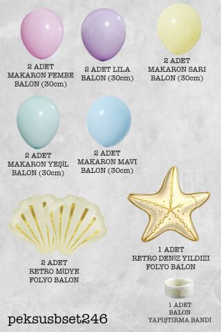 Retro Deniz Yıldızı İstiridye Balonlu Doğum Günü Balon Seti Set246