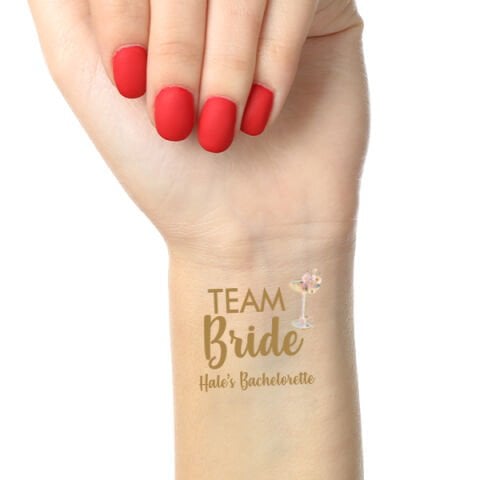 Çiçekli Gold Team Bride Kadeh  Konsept Geçici Dövme