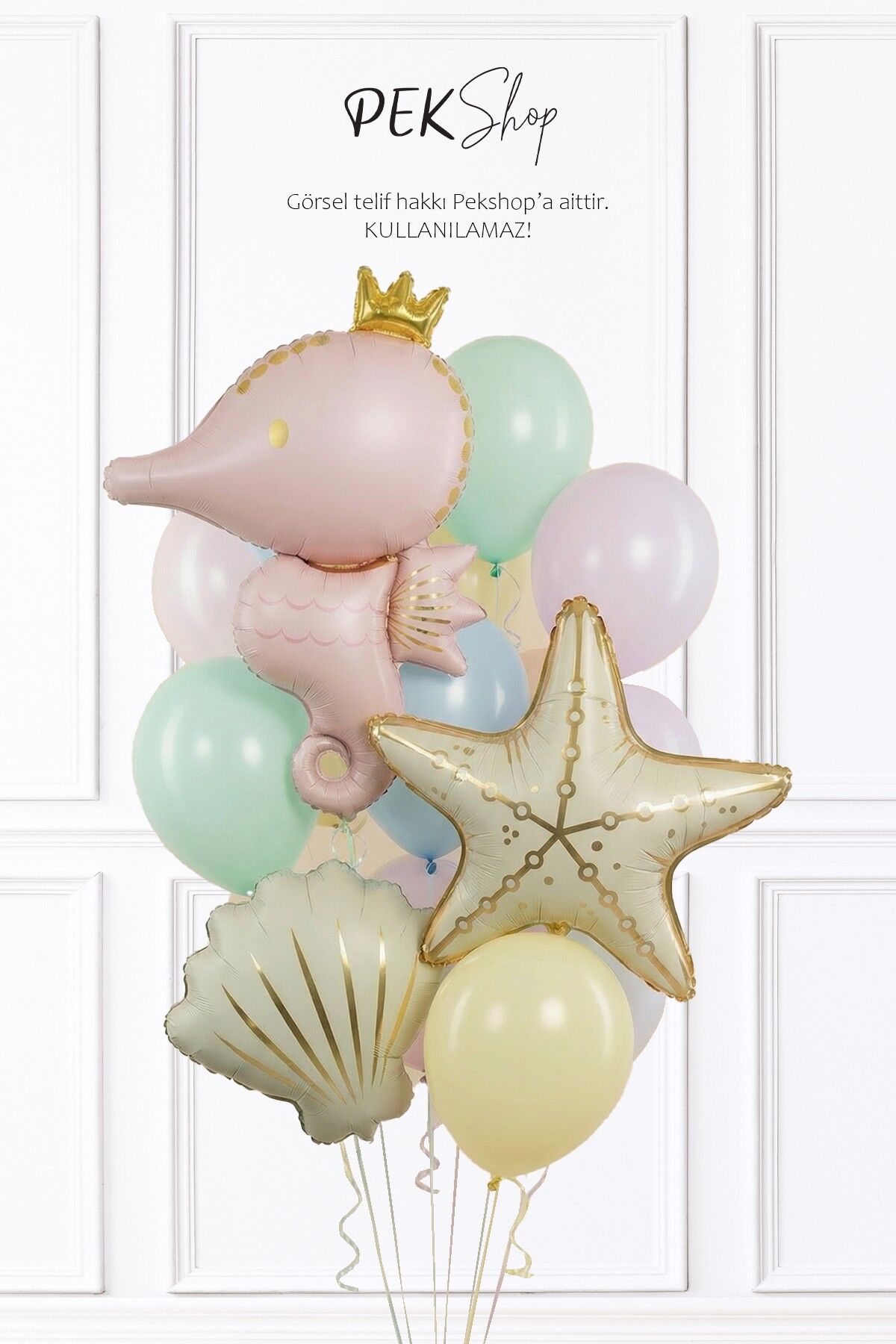 Retro Deniz Atı , Deniz Yıldızı ve İstiridye Folyo Balonlu Balon Seti Set247