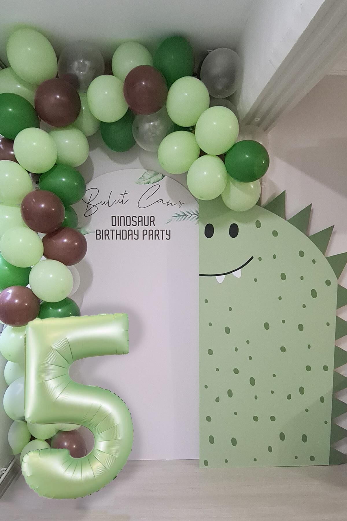 Retro Yeşil Rakamlı Balon Zinciri Seti Retro Yeşil Kahve Renkler Doğum Günü Balonları 5