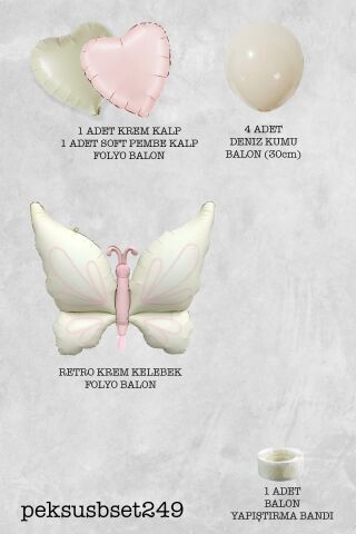 Retro Kelebek Balon Seti Retro Krem Kelebek Pembe Deniz Kumu Balon Seti