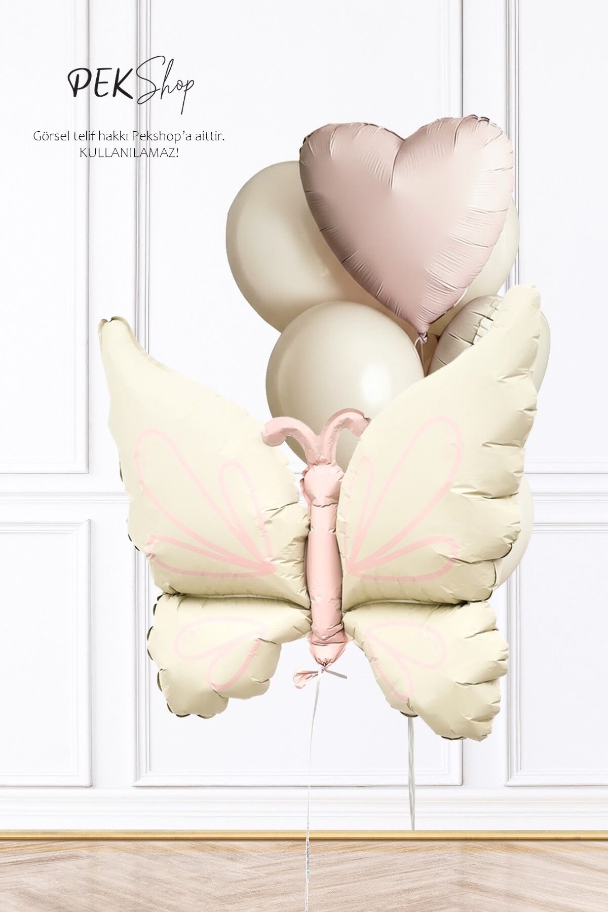 Retro Kelebek Balon Seti Retro Krem Kelebek Pembe Deniz Kumu Balon Seti