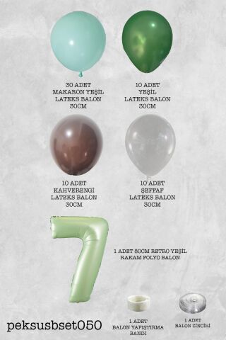Retro Yeşil Rakamlı Balon Zinciri Seti Retro Yeşil Kahve Renkler Doğum Günü Balonları 7