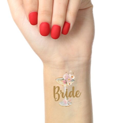 Çiçekli Gold Bride Kadeh Konsept Geçici Dövme