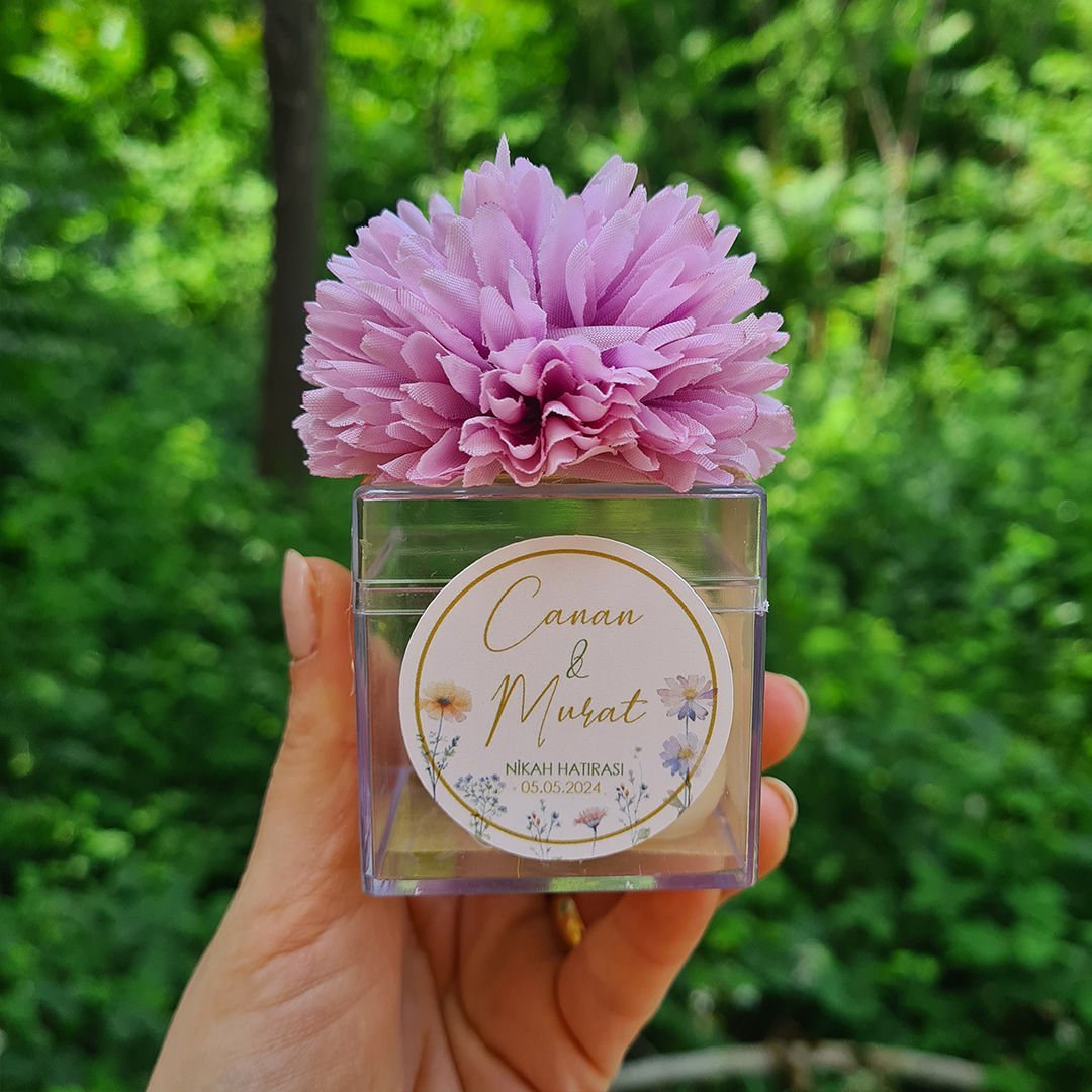 Bahar Çiçekleri Konsept Mika Kutuda Çiçek Süslemeli Bubble Mum Hediyelik