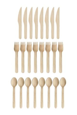 Ahşap Çatal Bıçak Kaşık Seti 24 Parça Ekolojik Doğa Dostu Set
