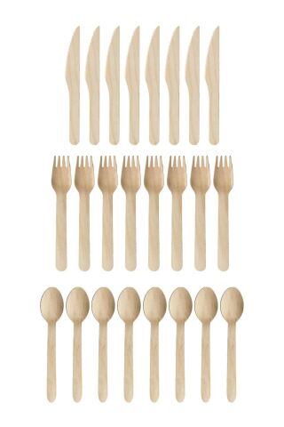 Ahşap Çatal Bıçak Kaşık Seti 24 Parça Ekolojik Doğa Dostu Set