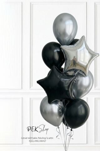 Gümüş Siyah Yıldız Balonlu Balon Demeti Set260