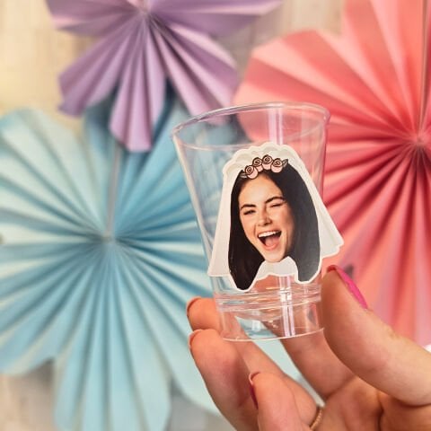 Kişiye Özel Gelin Fotoğraflı Plastik Shot Bardağı 5li