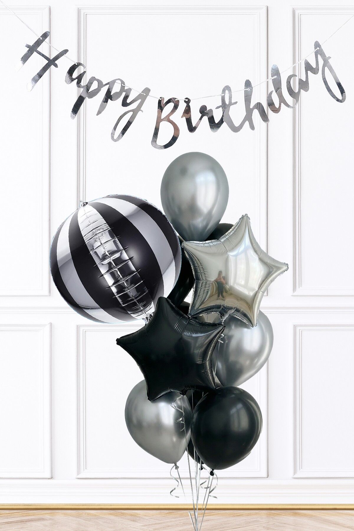 Siyah ve Gümüş Tema Doğum Günü Süsleme Seti Bannerlı Balon Paketi Set261