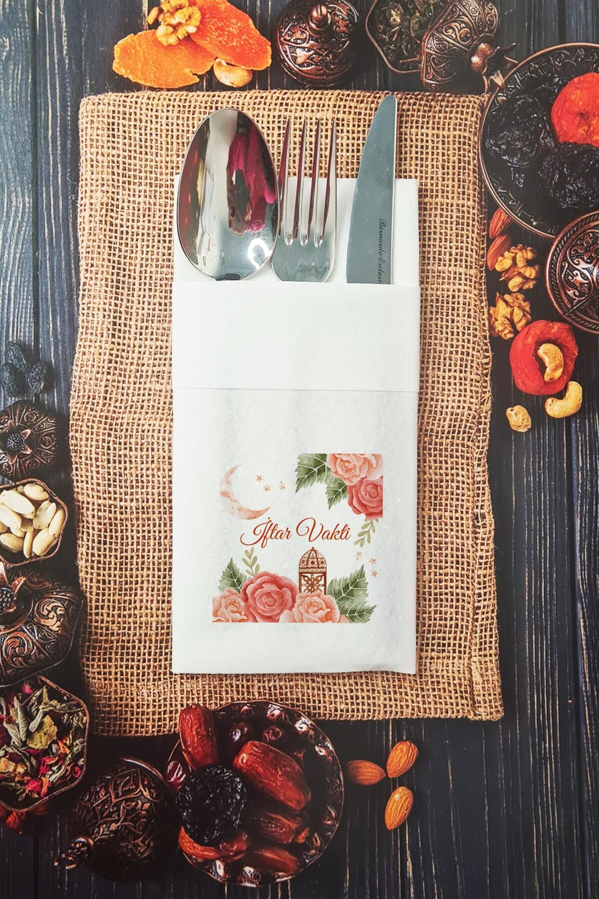 Kumaş Dokulu Ramazan Peçetesi İftar Vakti Cepli Peçete 6 Adet