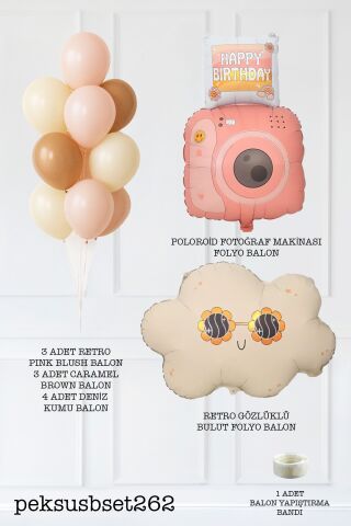 Set262 Retro Gözlüklü Bulut ve Fotoğraf Makinalı Doğum Günü Balon Zinciri Seti
