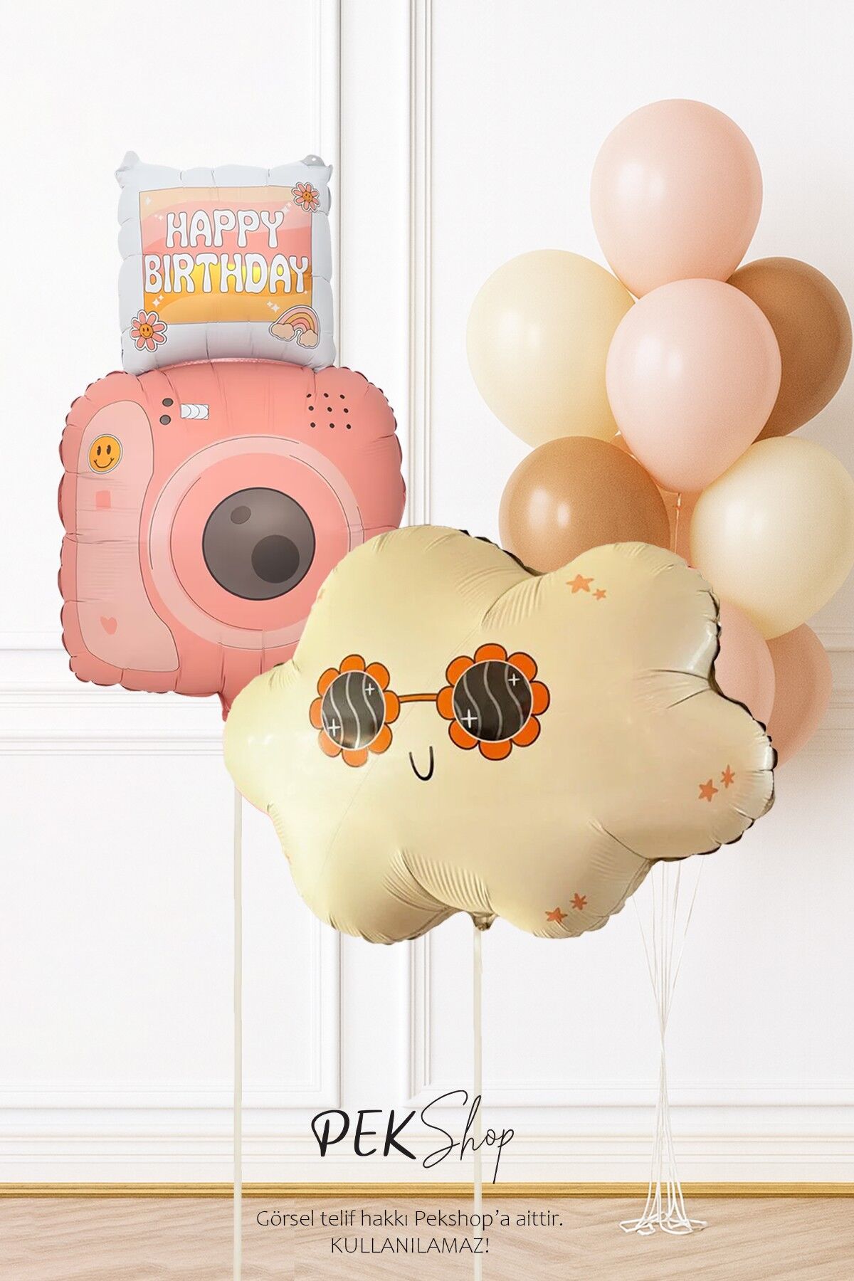 Set262 Retro Gözlüklü Bulut ve Fotoğraf Makinalı Doğum Günü Balon Zinciri Seti