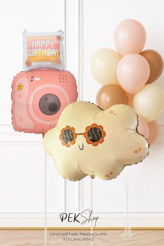 Set262 Retro Gözlüklü Bulut ve Fotoğraf Makinalı Doğum Günü Balon Zinciri Seti