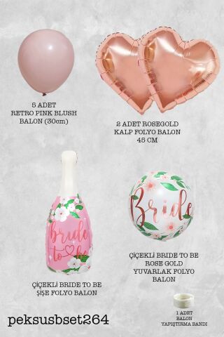 Pembe Rose Tema Bride To Be Parti Balon Süsleme Seti Set264
