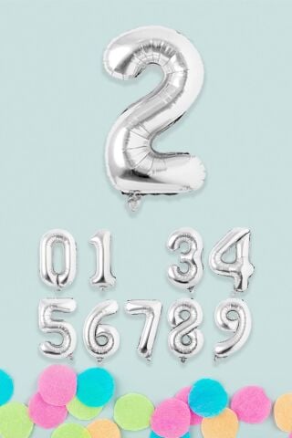 Gümüş Rakam Folyo Balon Gümüş Sayı Balonlar 16 inç 40 cm