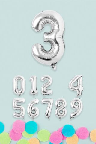Gümüş Rakam Folyo Balon Gümüş Sayı Balonlar 16 inç 40 cm 7