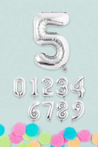 Gümüş Rakam Folyo Balon Gümüş Sayı Balonlar 16 inç 40 cm