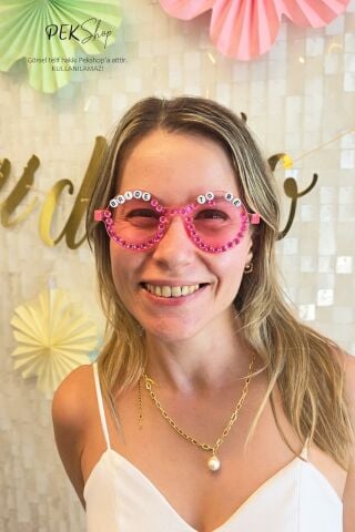 Bride To Be Yazılı Boncuklu Bride Parti Gözlüğü Pembe