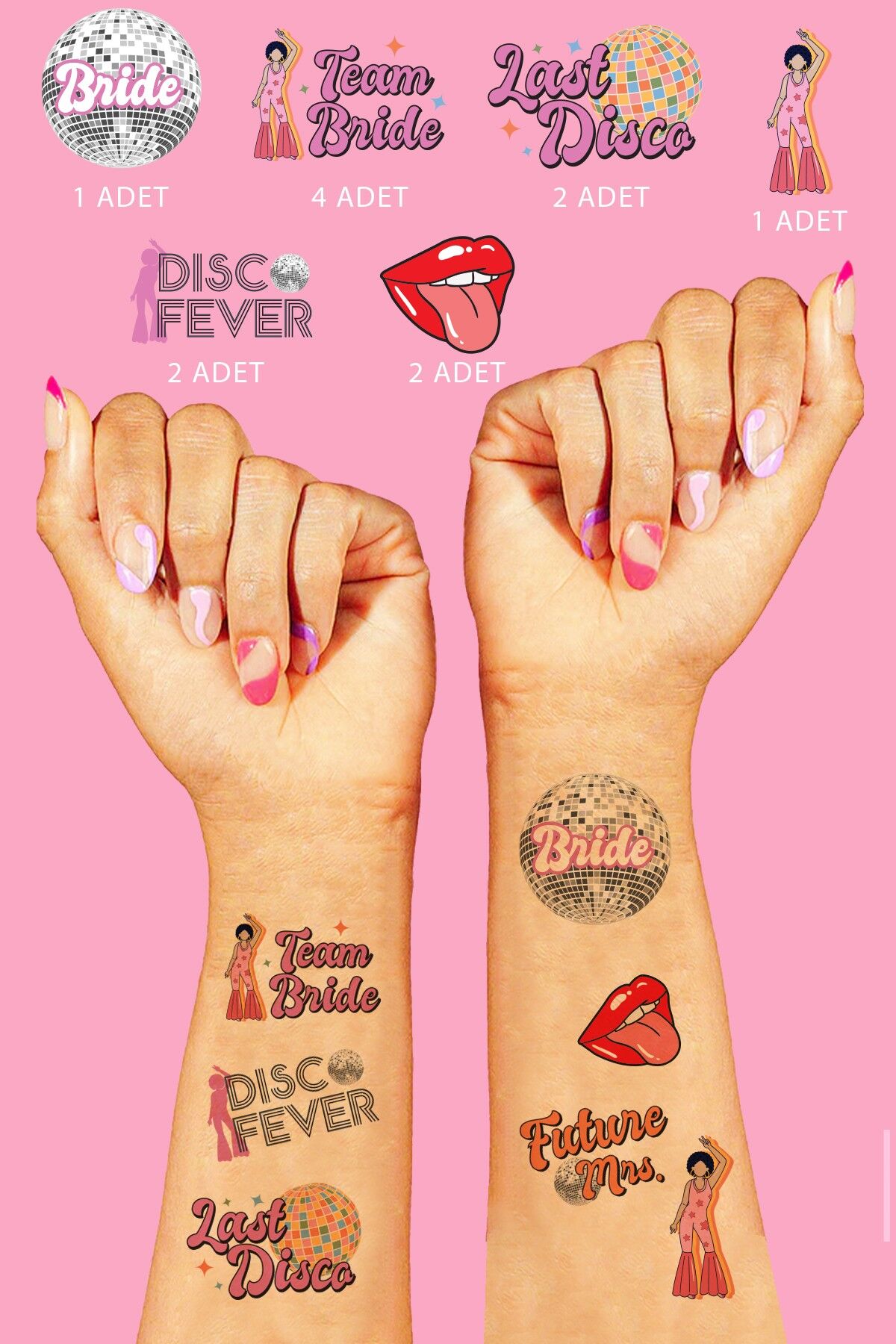 Disko Bride to be Bekarlığa Veda Bride Dövme, Team Bride Dövme Paketi