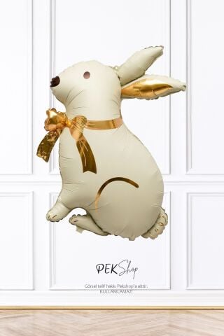 Gold Fiyonklu Krem Tavşan Folyo Balon