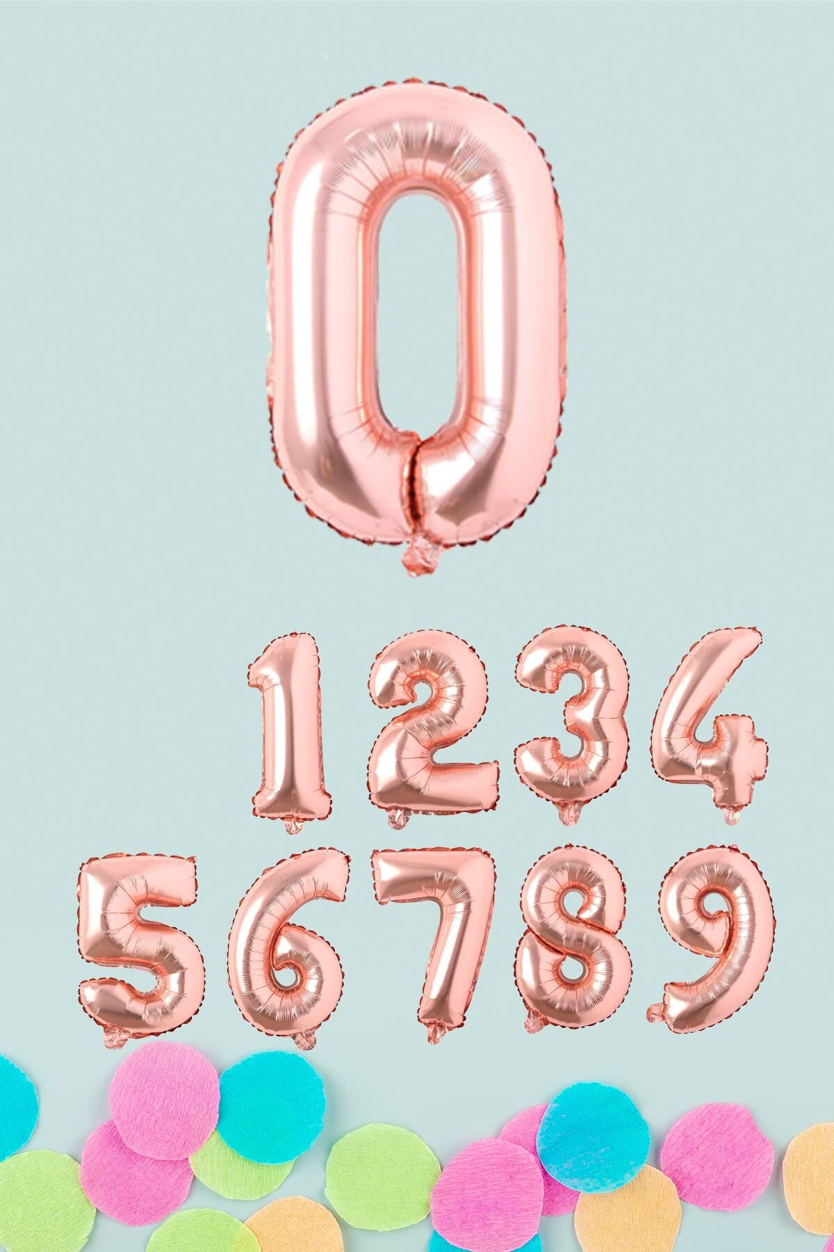Rose Gold Rakam Folyo Balon Rose Gold Sayı Balonlar 16 inç 40 cm