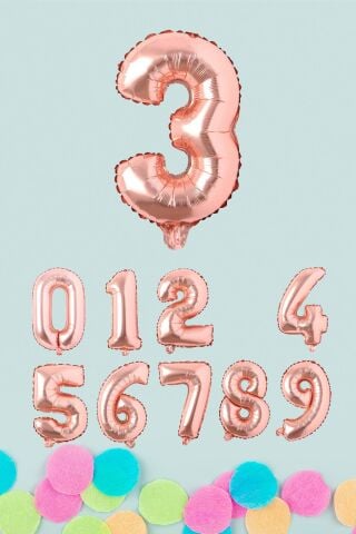 Rose Gold Rakam Folyo Balon Rose Gold Sayı Balonlar 16 inç 40 cm