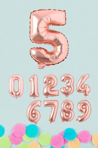 Rose Gold Rakam Folyo Balon Rose Gold Sayı Balonlar 16 inç 40 cm