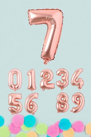 Rose Gold Rakam Folyo Balon Rose Gold Sayı Balonlar 16 inç 40 cm