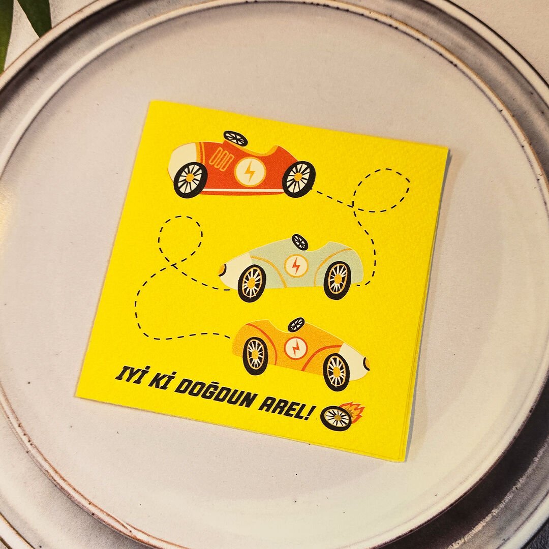 Araba Konsept Dokulu İsme Özel Kare Peçete