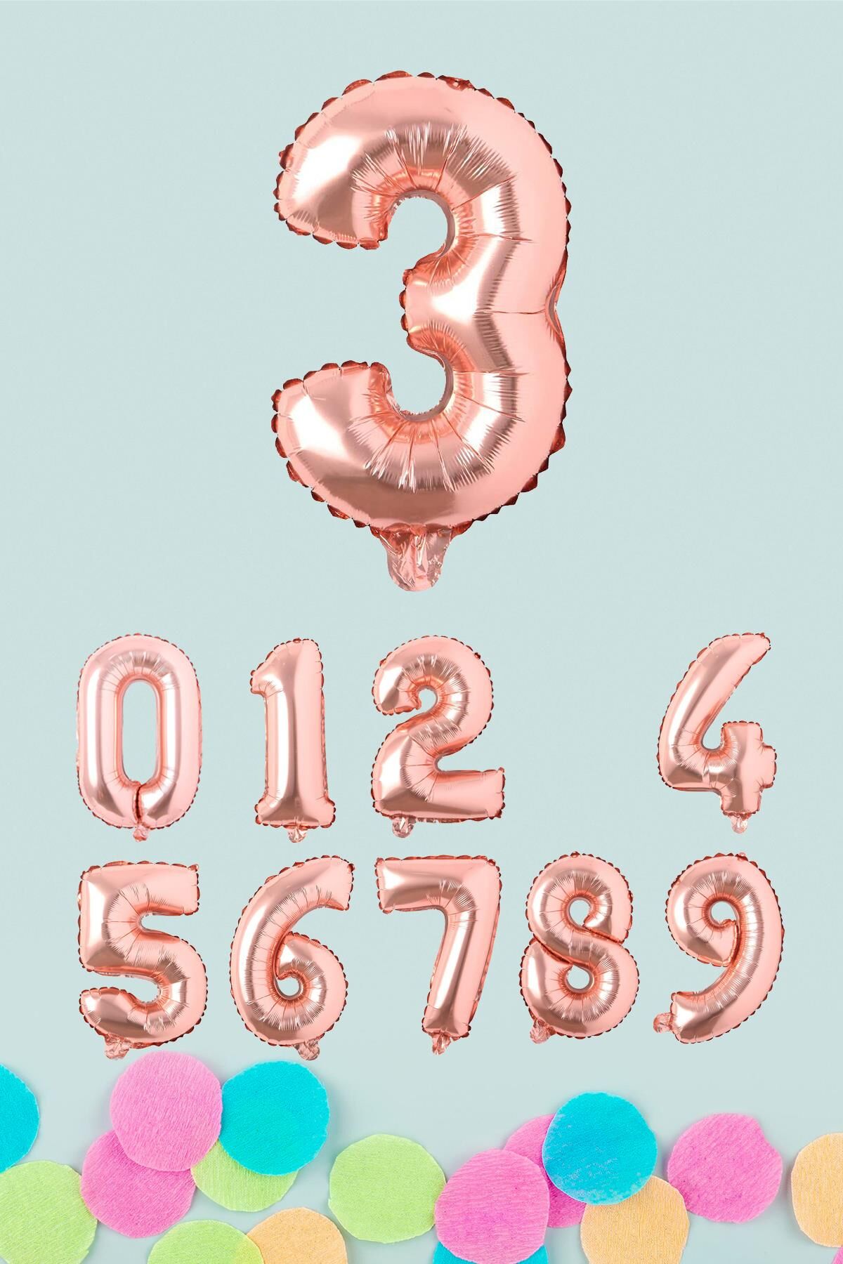 Rose Gold Rakam Folyo Balon Rose Gold Sayı Balonlar 16 inç 40 cm 3