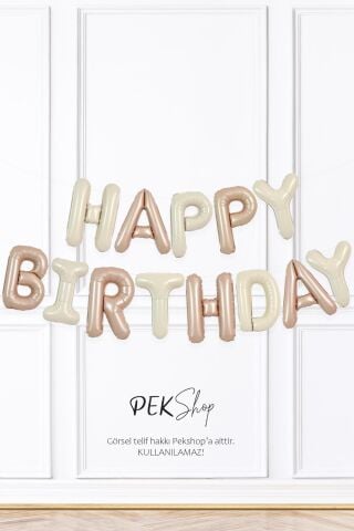 2 Renkli Krem Karamel Happy Birthday Retro Folyo Balon