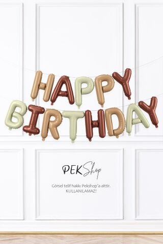 3 Renkli Krem Karamel Kahve Happy Birthday Retro Folyo Balon