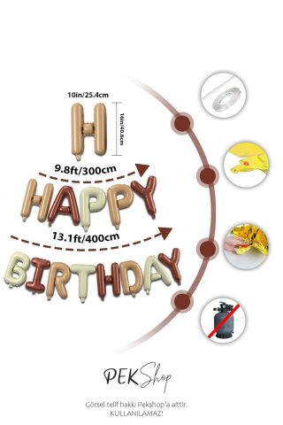 3 Renkli Krem Karamel Kahve Happy Birthday Retro Folyo Balon