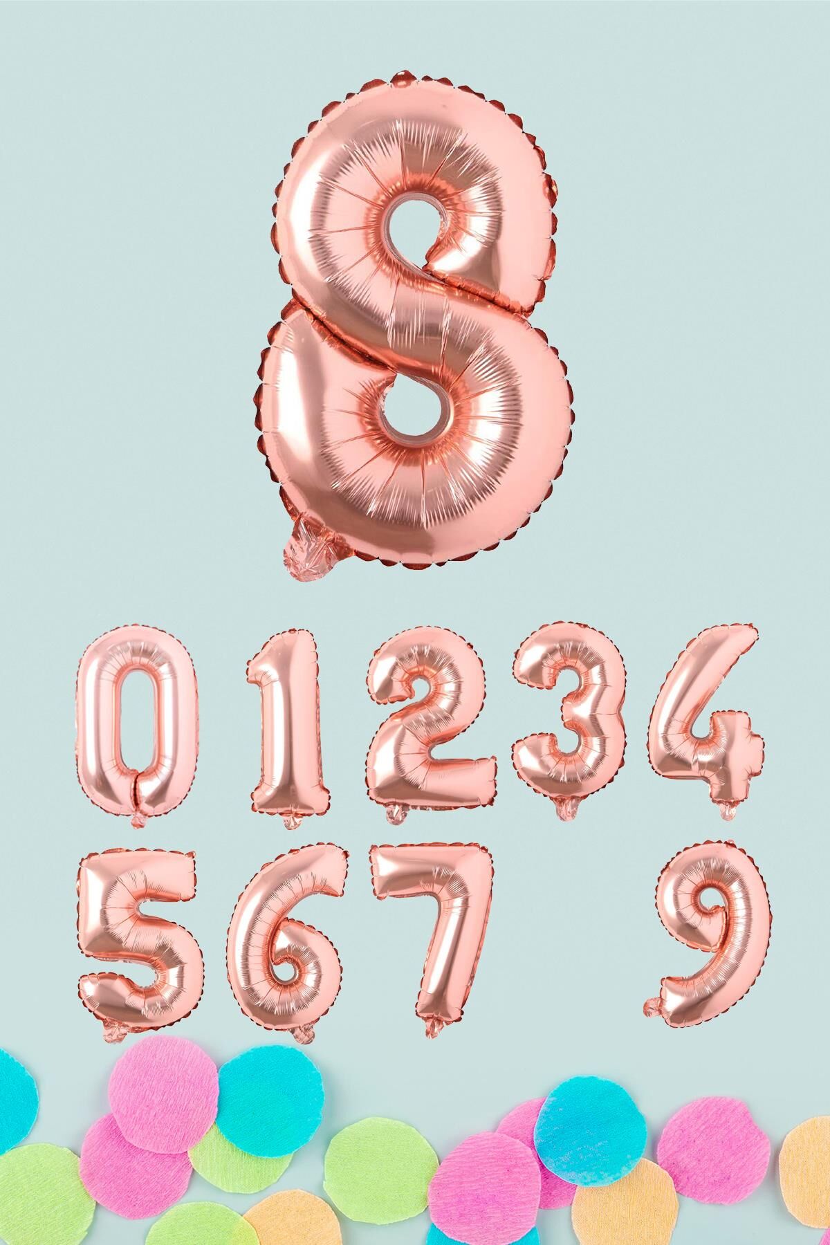 Rose Gold Rakam Folyo Balon Rose Gold Sayı Balonlar 16 inç 40 cm 8