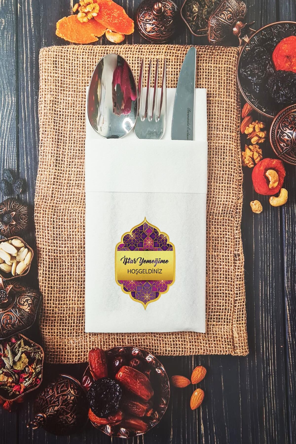 Kumaş Dokulu İftar Yemeğime Hoşgeldiniz Ramazan Peçetesi Cepli Peçete 6 Adet