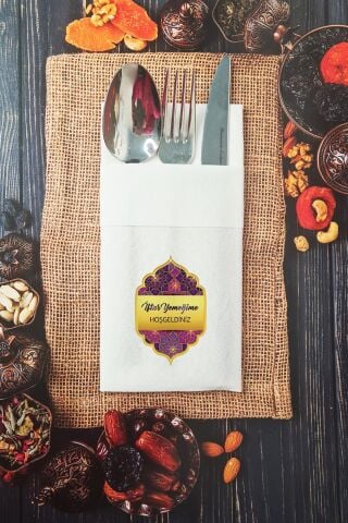 Kumaş Dokulu İftar Yemeğime Hoşgeldiniz Ramazan Peçetesi Cepli Peçete 6 Adet