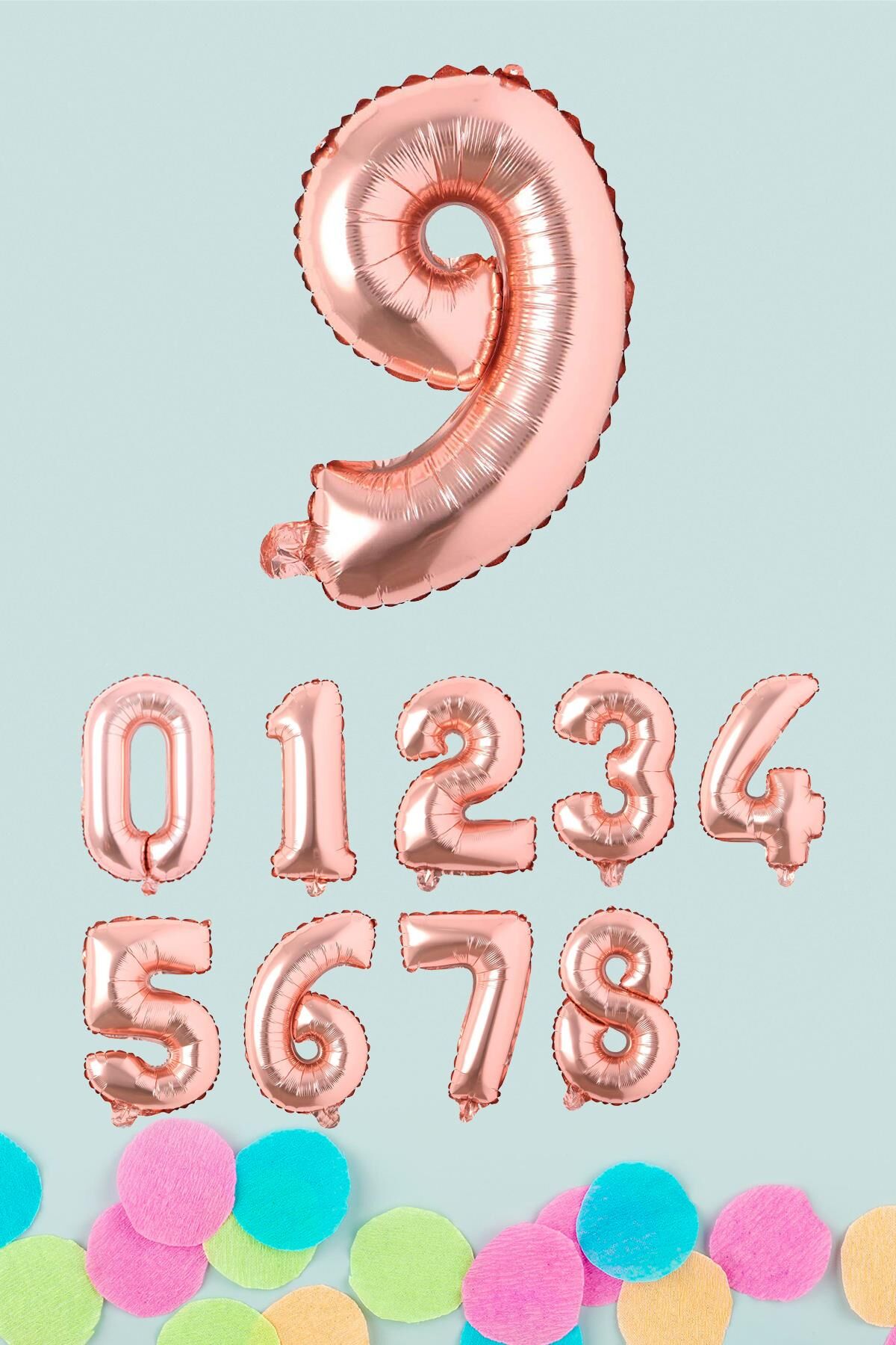 Rose Gold Rakam Folyo Balon Rose Gold Sayı Balonlar 16 inç 40 cm 9