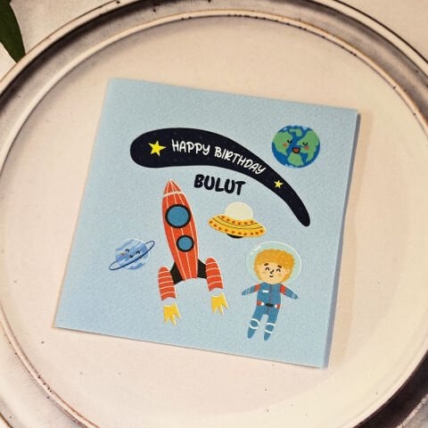 Uzay Konsept Dokulu Mavi  İsme Özel Kare Peçete