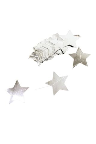 Gümüş Yıldız Asmalı Tavan Süslemeleri İpli Sarkıt Süs Gümüş Yıldız 4 Metre